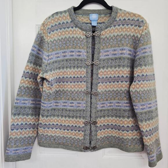 Vintage Frost Lambs Wool Cardigan Sweater M Nordic Fair Isle Hook Cottagecore - Picture 1 of 7
